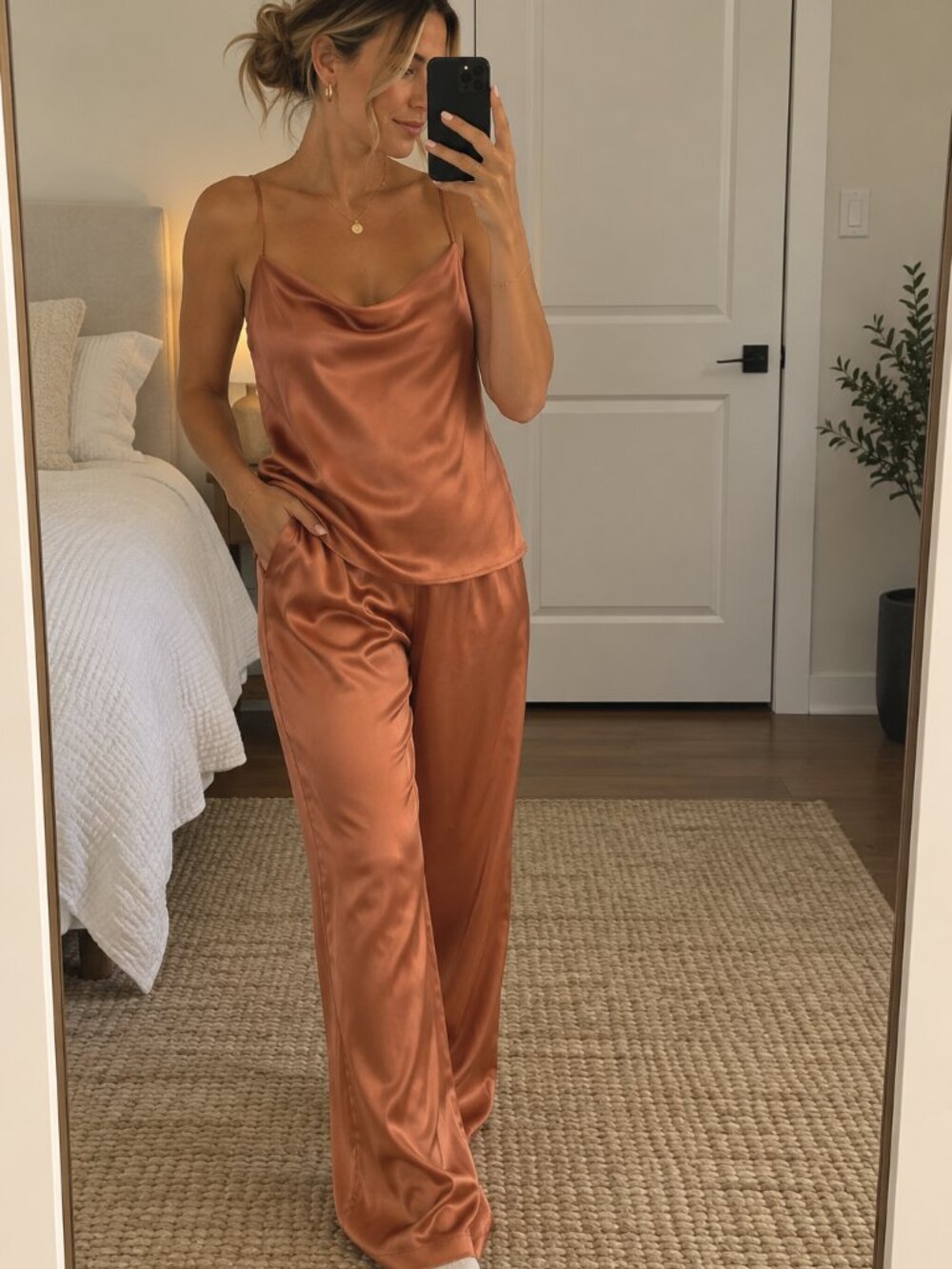 Victoria’s Secret Satin Pajama Set Womens XL Copper Cami Pants Y2K
